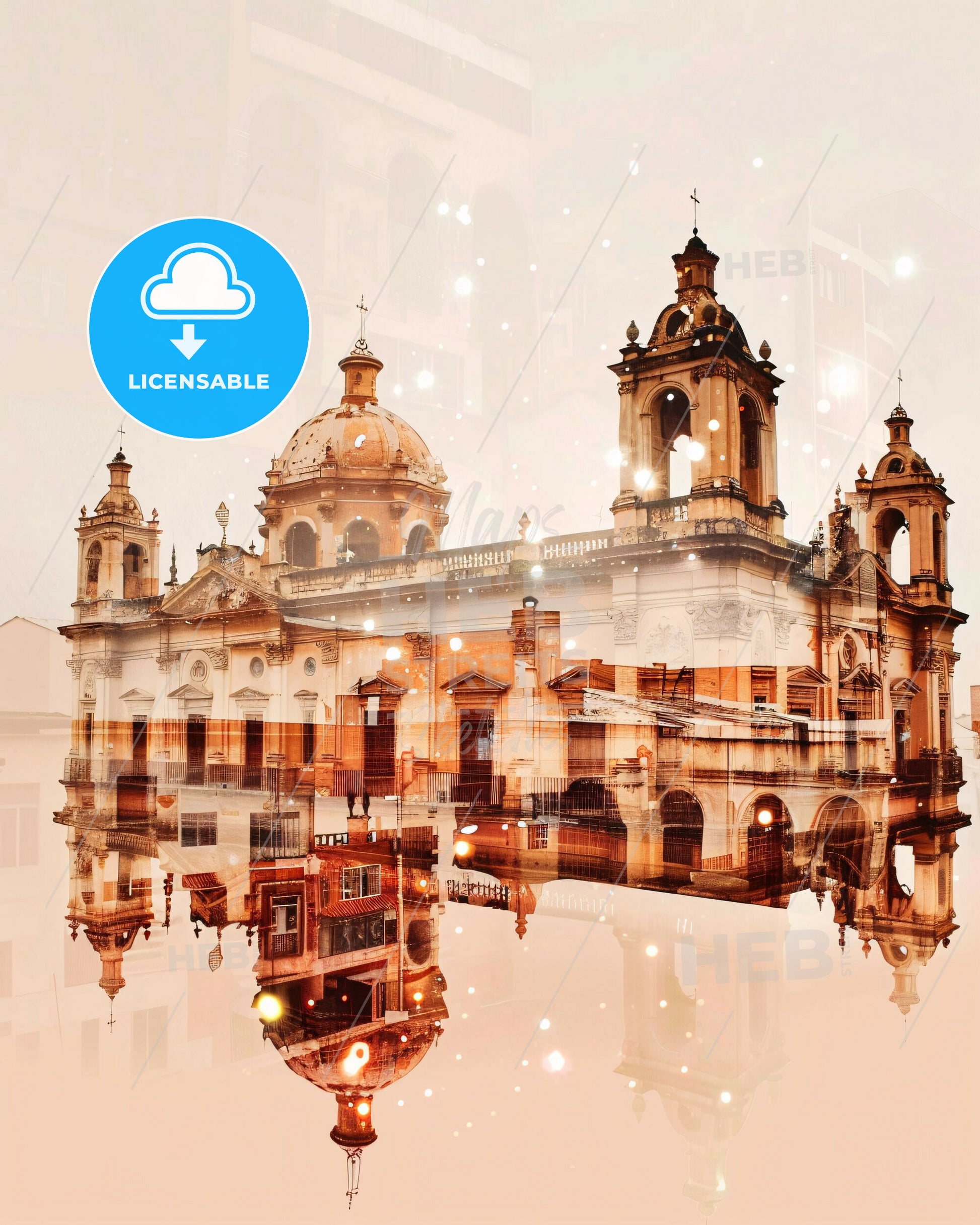 Trujillo Peru Double Exposure Skyline Poster - A building with a reflection