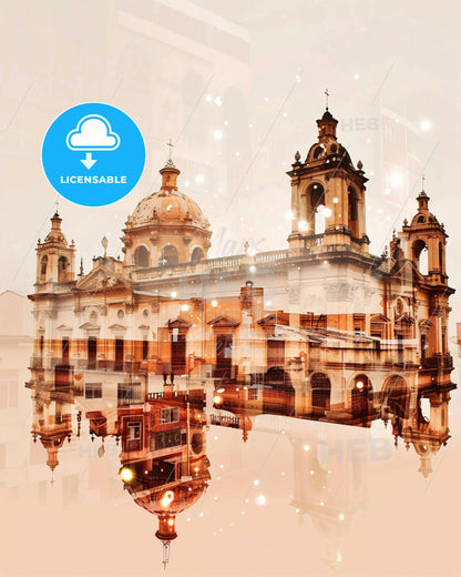Trujillo Peru Double Exposure Skyline Poster - A building with a reflection