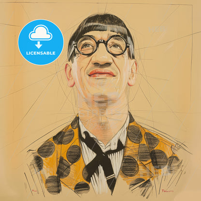 Tsuguharu Foujita, 1886 - 1968, Japanese-French painter - A Man With Glasses And A Bow Tie