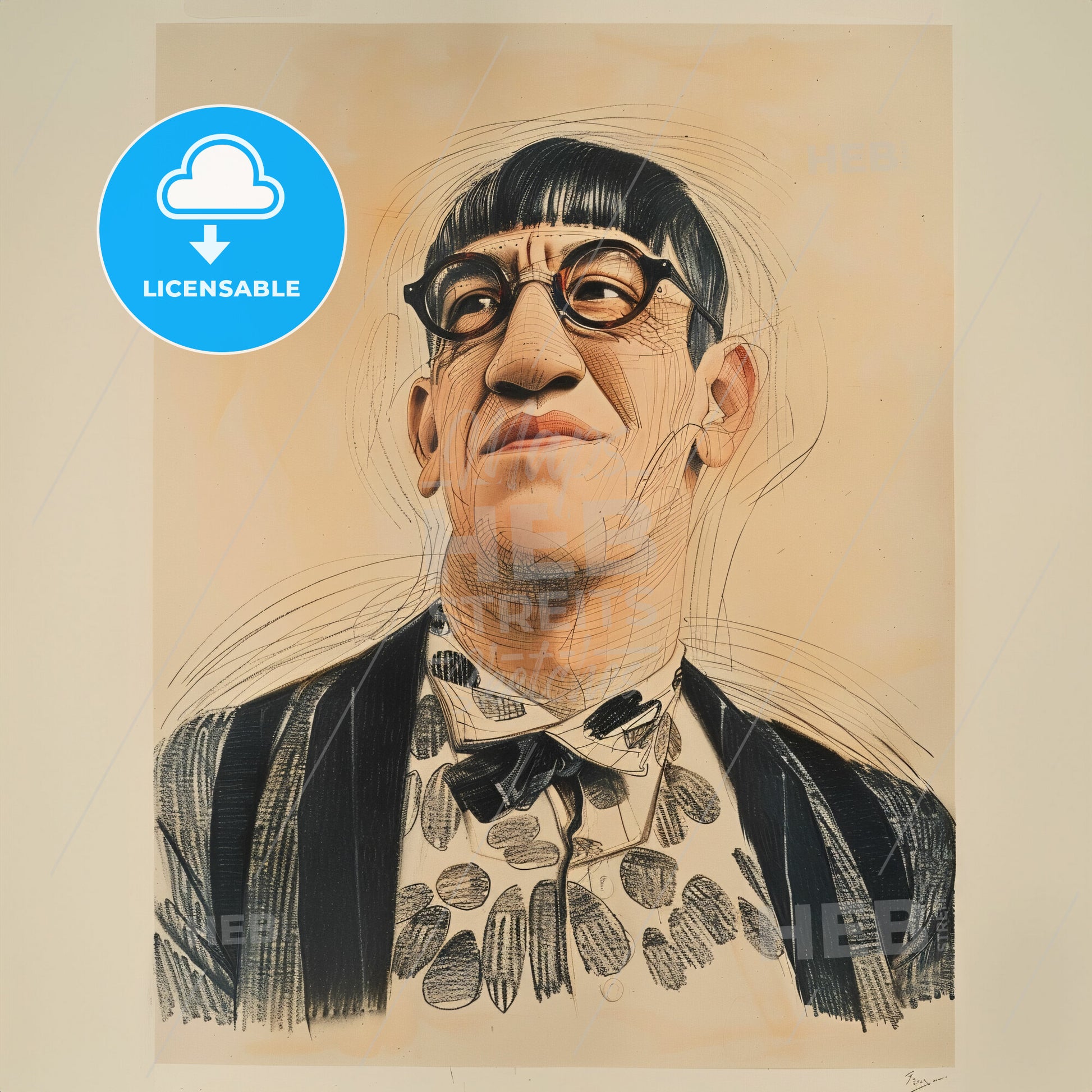 Tsuguharu Foujita, 1886 - 1968, Japanese-French painter - A Drawing Of A Man Wearing Glasses