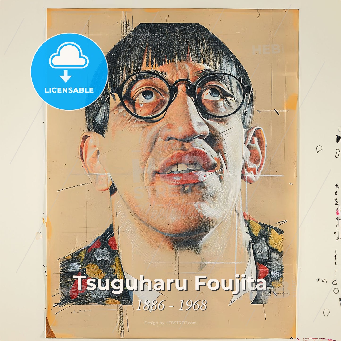 Tsuguharu Foujita, 1886 - 1968, Japanese-French painter - A Painting Of A Man With Glasses Print Template