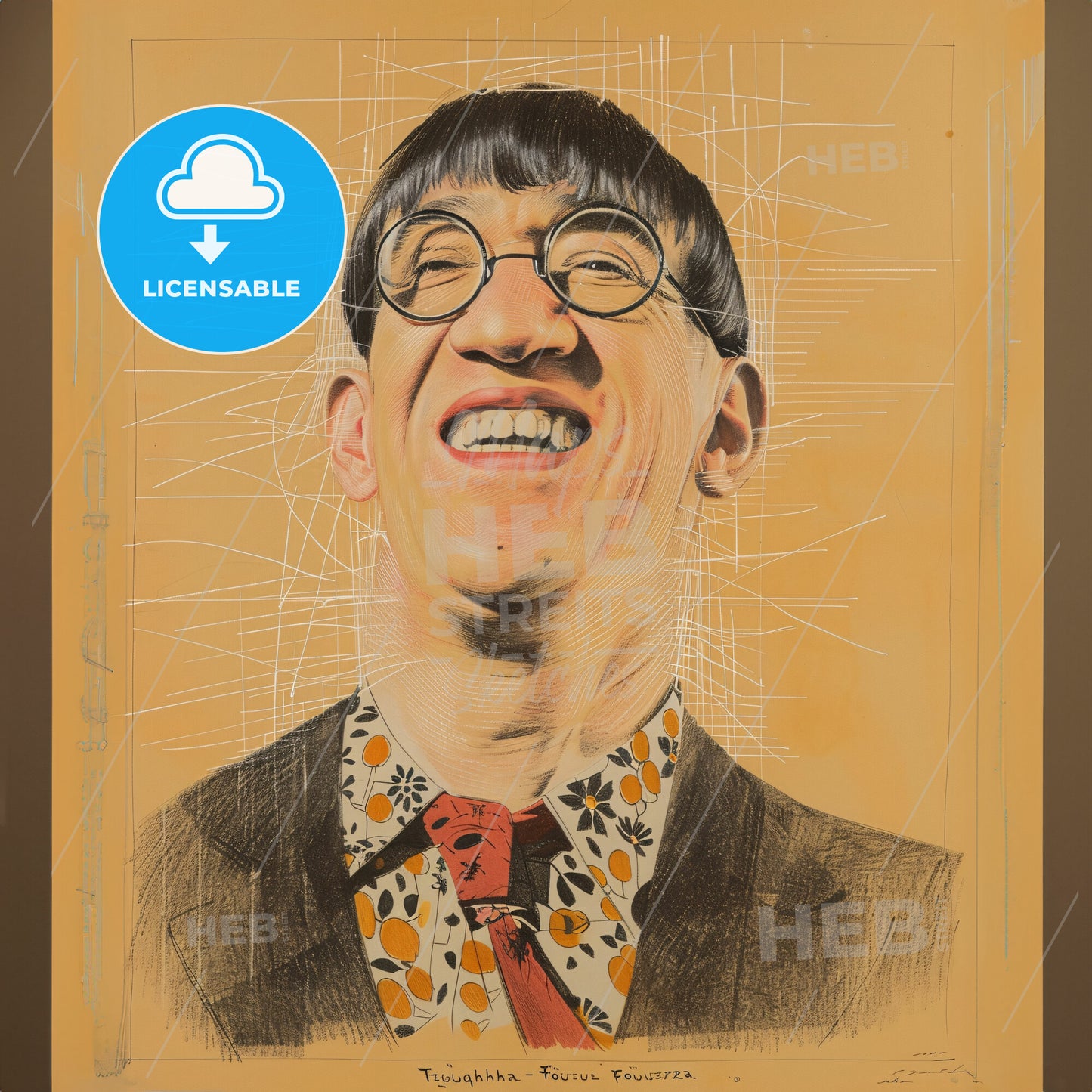 Tsuguharu Foujita, 1886 - 1968, Japanese-French painter - A Man With Glasses Smiling