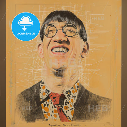 Tsuguharu Foujita, 1886 - 1968, Japanese-French painter - A Man With Glasses Smiling