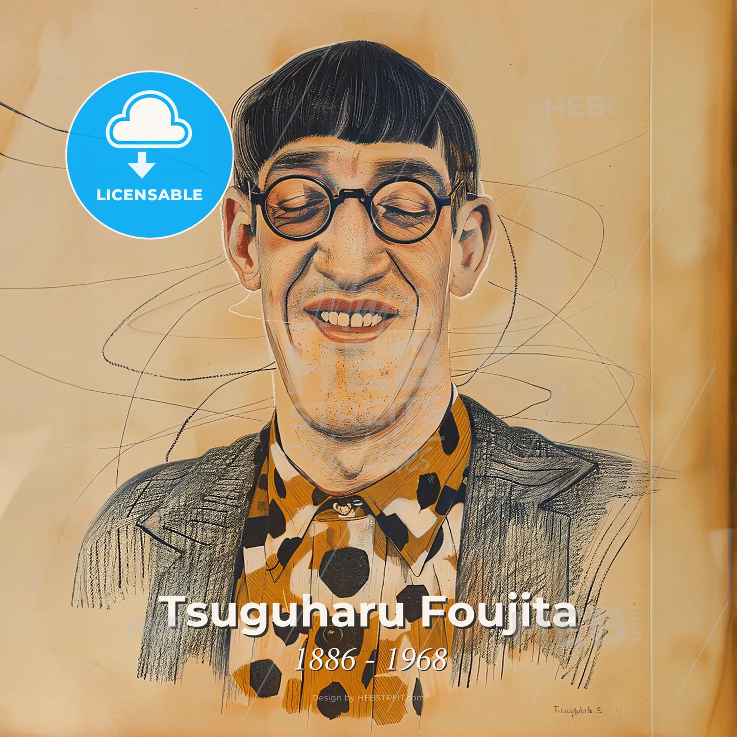 Tsuguharu Foujita, 1886 - 1968, Japanese-French painter - A Drawing Of A Man With Glasses Print Template