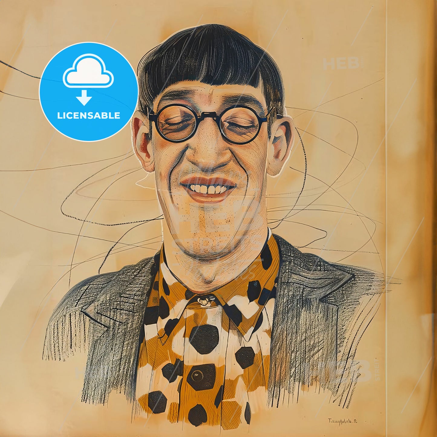 Tsuguharu Foujita, 1886 - 1968, Japanese-French painter - A Drawing Of A Man With Glasses