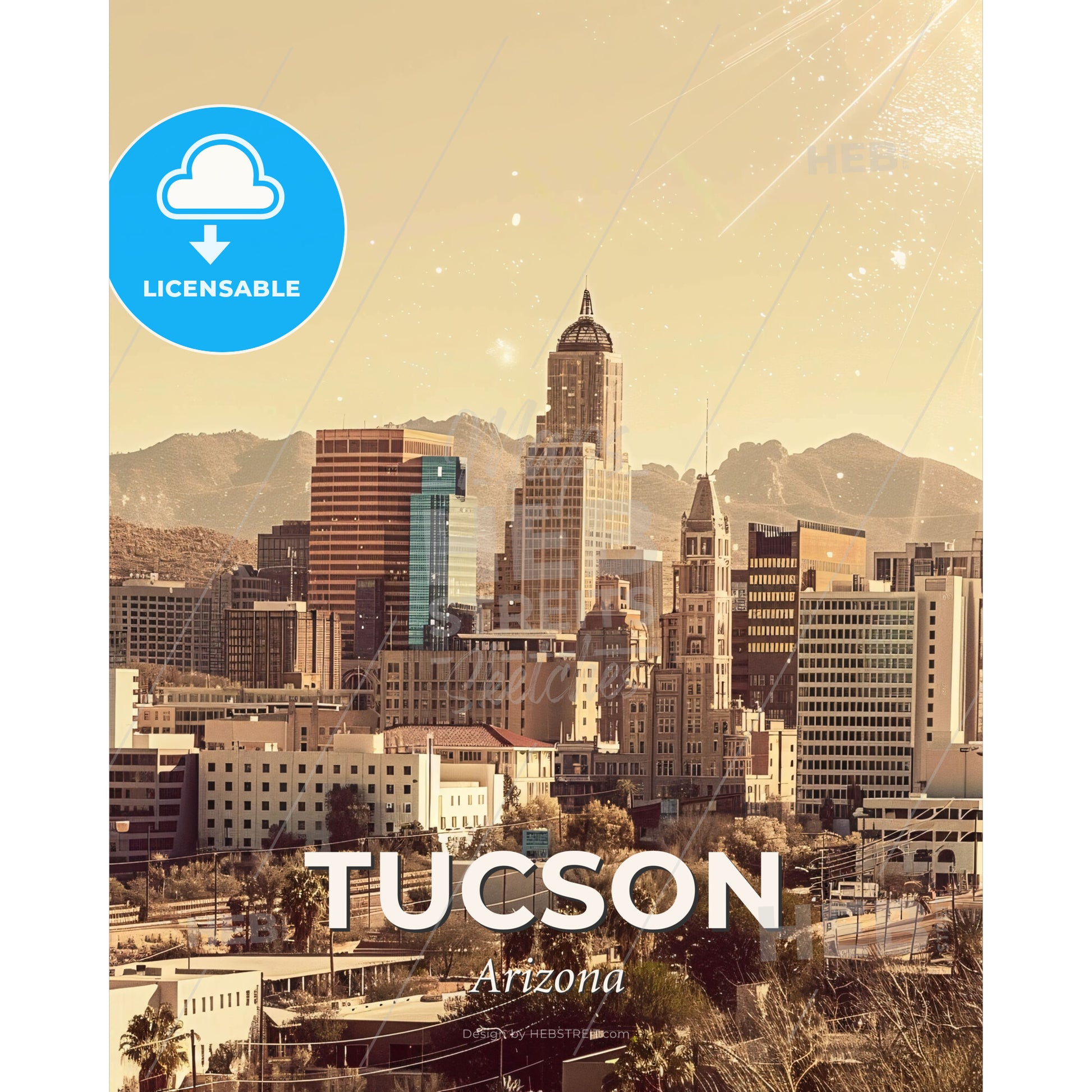 Tucson City Skyline Double Exposure Poster Art, print template