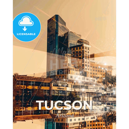 Tucson City Icons Silhouette Art Poster - A city skyline with many buildings - Square format print template