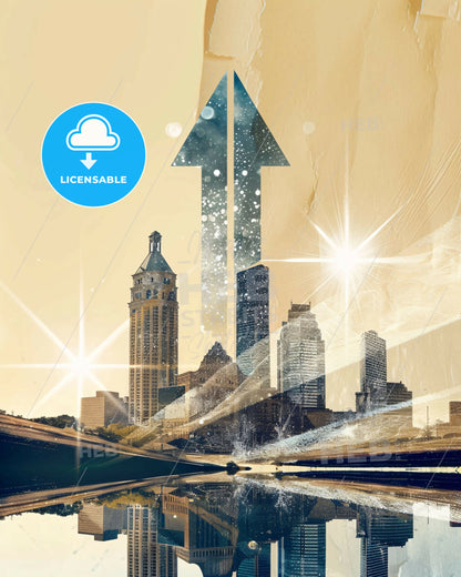 Tulsa Oklahoma: City Lights City Icons - A city with a river and a large building