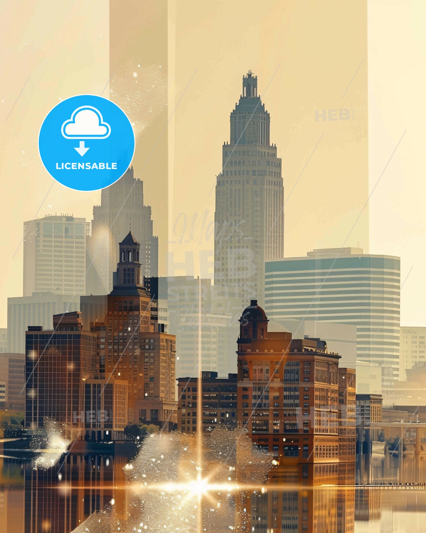 Tulsa Skyline Cityscape Glowing Beige - A city skyline with many tall buildings