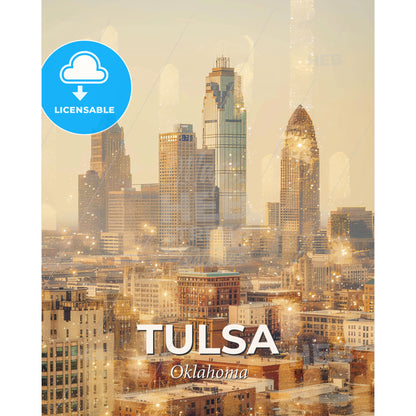 Tulsa Oklahoma Skyline Nightlife Paper Artwork - A city with many tall buildings - Square format print template