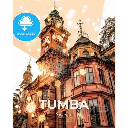 Tumba Skyline Architecture Poster Beige Composite Art - A building with a clock tower - Square format print template
