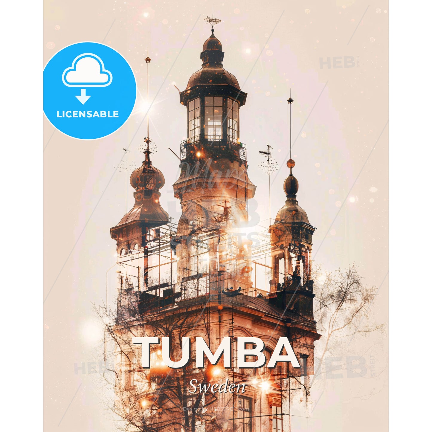 Tumba Architectural Silhouette Double Exposure Skyline - Yaroslavl with a tower - Square format print template