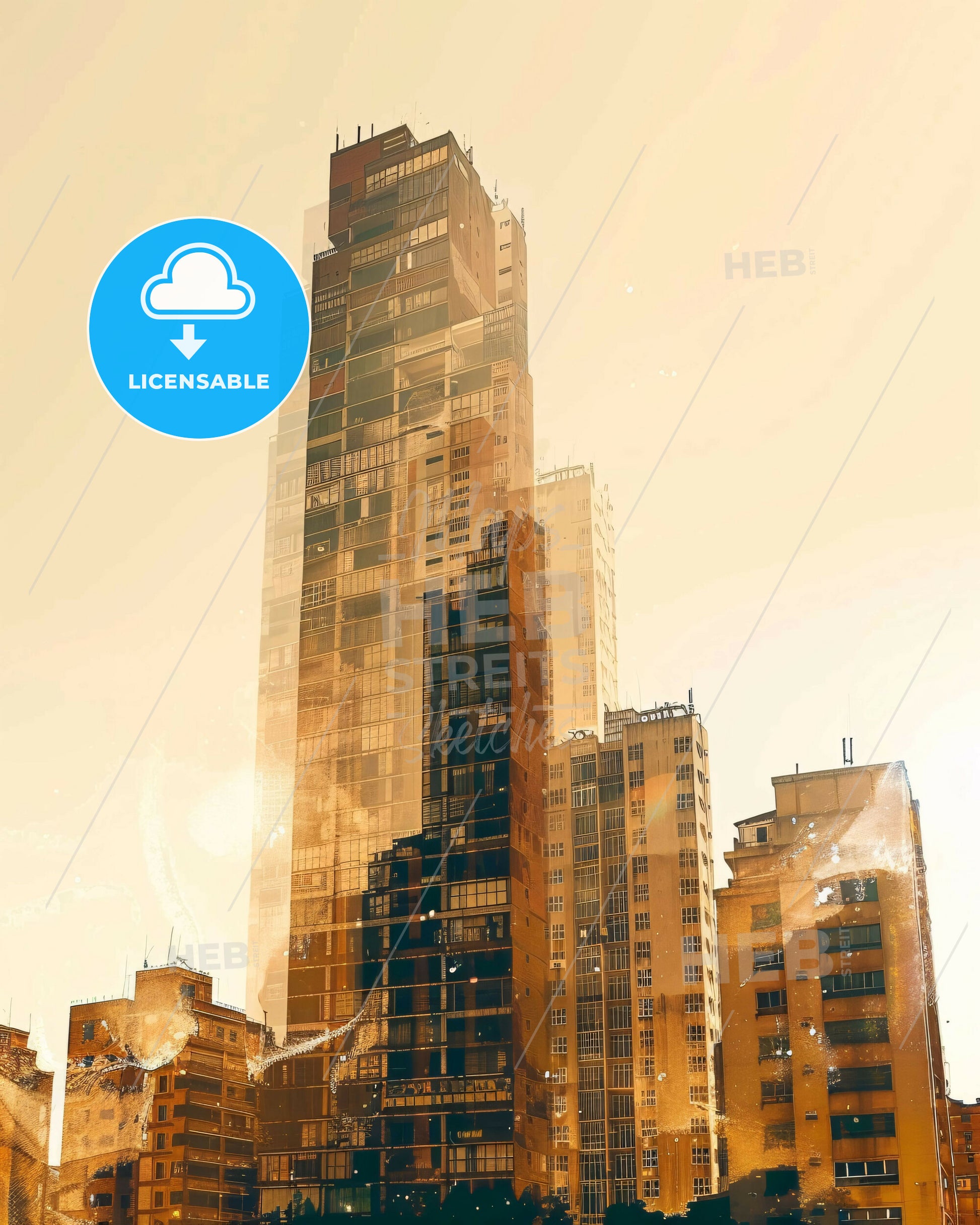 Turmero Cityscape: Double Exposure Art Skyline Poster - A tall building with many windows