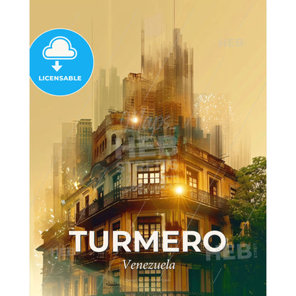 Turmero Skyline Double Exposure Composite Art Poster - A building with a city in the background - Square format print template