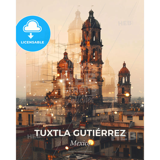 Tuxtla GutiÃ©rrez City Skyline Composite Art - A city with a tower - Square format print template