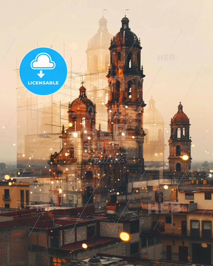 Tuxtla GutiÃ©rrez City Skyline Composite Art - A city with a tower