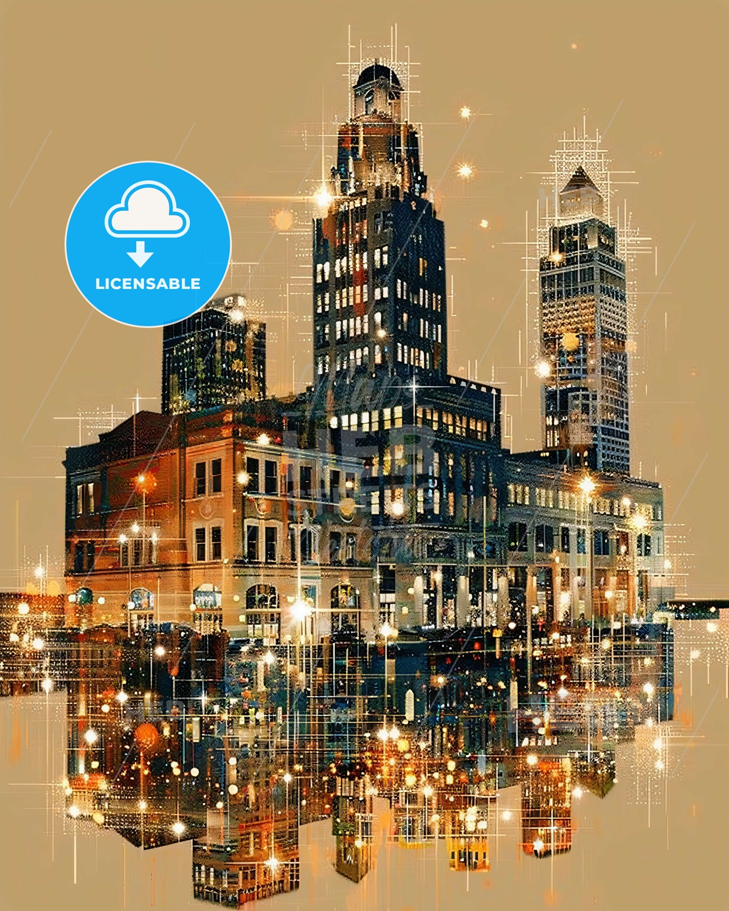 Tyler City Skyline Composite Art Poster - A city skyline with many buildings reflecting in water