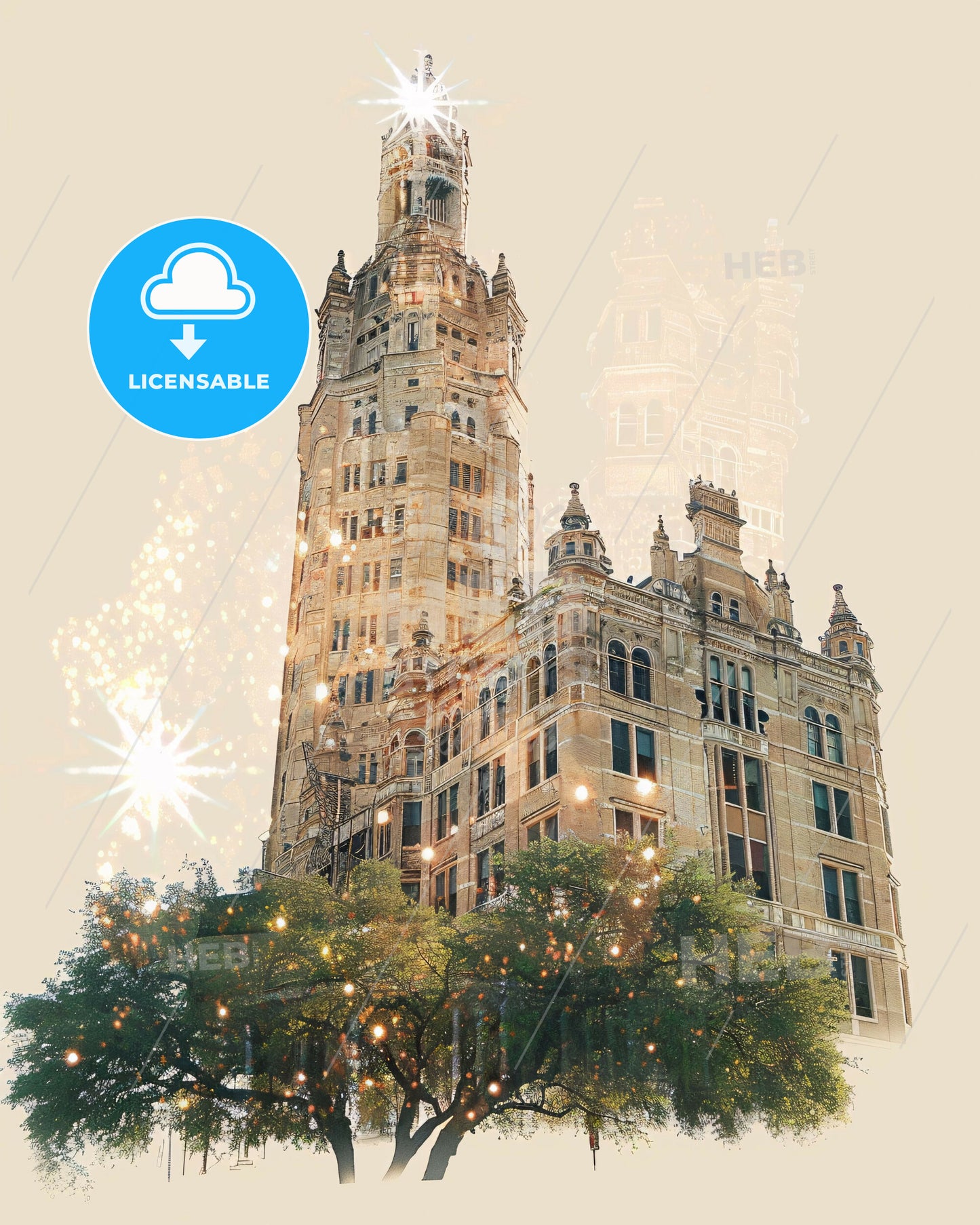 Tyler, Texas: City Skyline Art with Sparkle - A building with a tower and trees