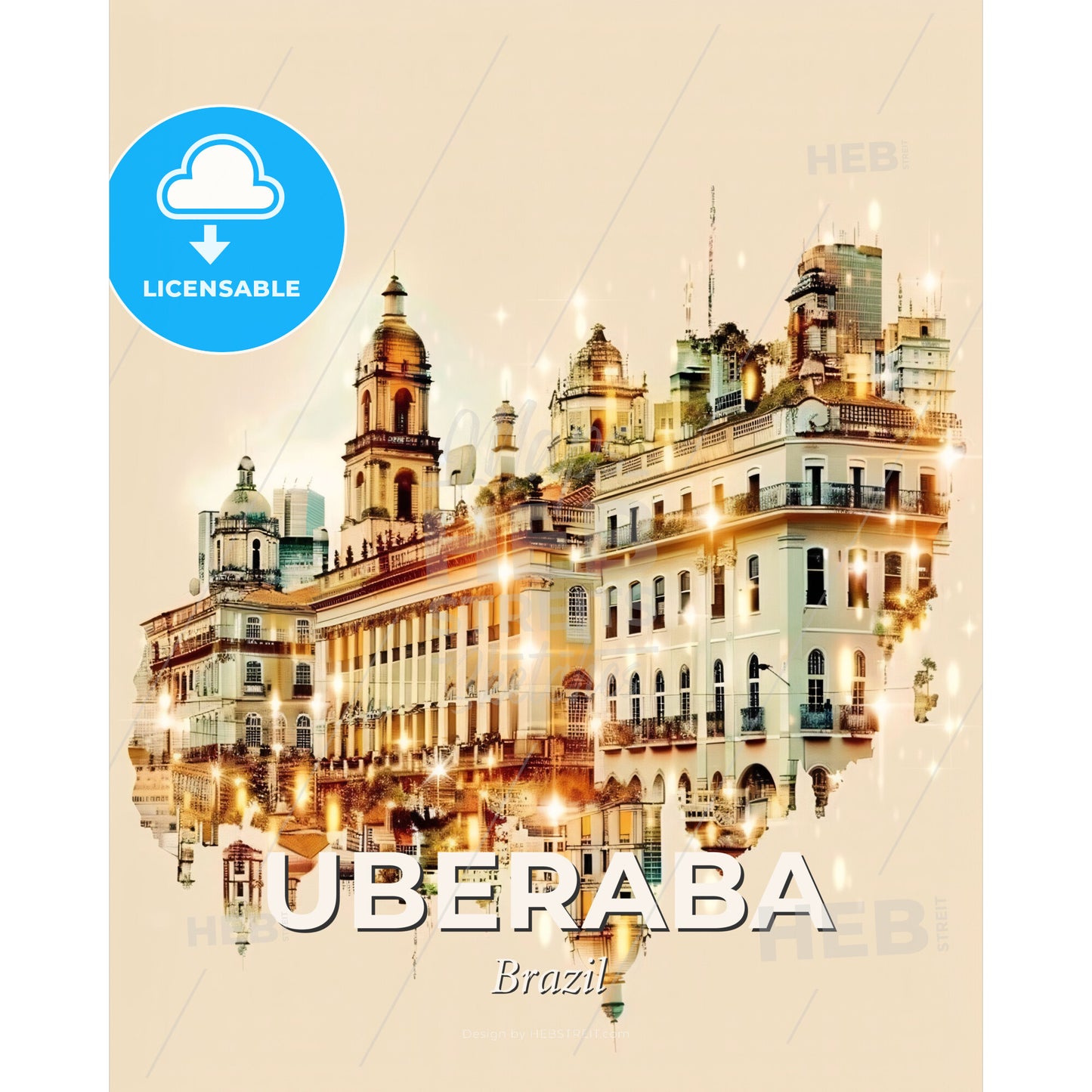 Uberaba Skyline Double Exposure City Art - A building with many windows and a reflection of lights - Square format print template