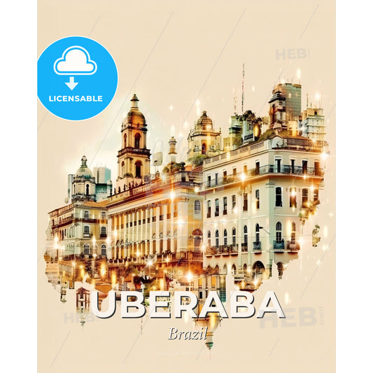 Uberaba Skyline Double Exposure City Art - A building with many windows and a reflection of lights - Square format print template