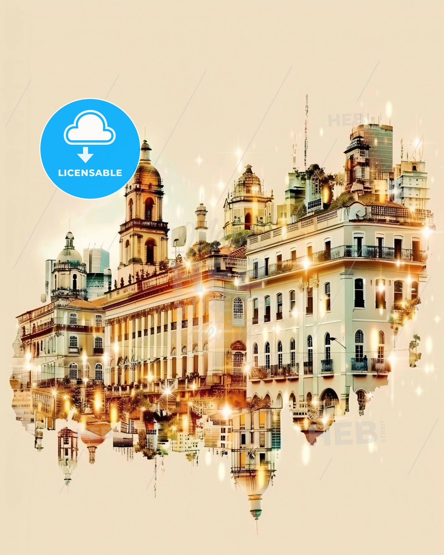 Uberaba Skyline Double Exposure City Art - A building with many windows and a reflection of lights