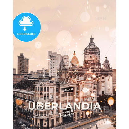 Uberlandia Cityscape Art Composite Vivid Backlights - A building with a dome on top - Square format print template