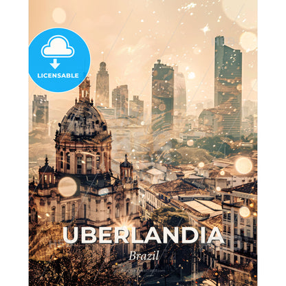 Uberlandia Skyline Composite Art Cityscape Poster - A city with a dome and buildings - Square format print template