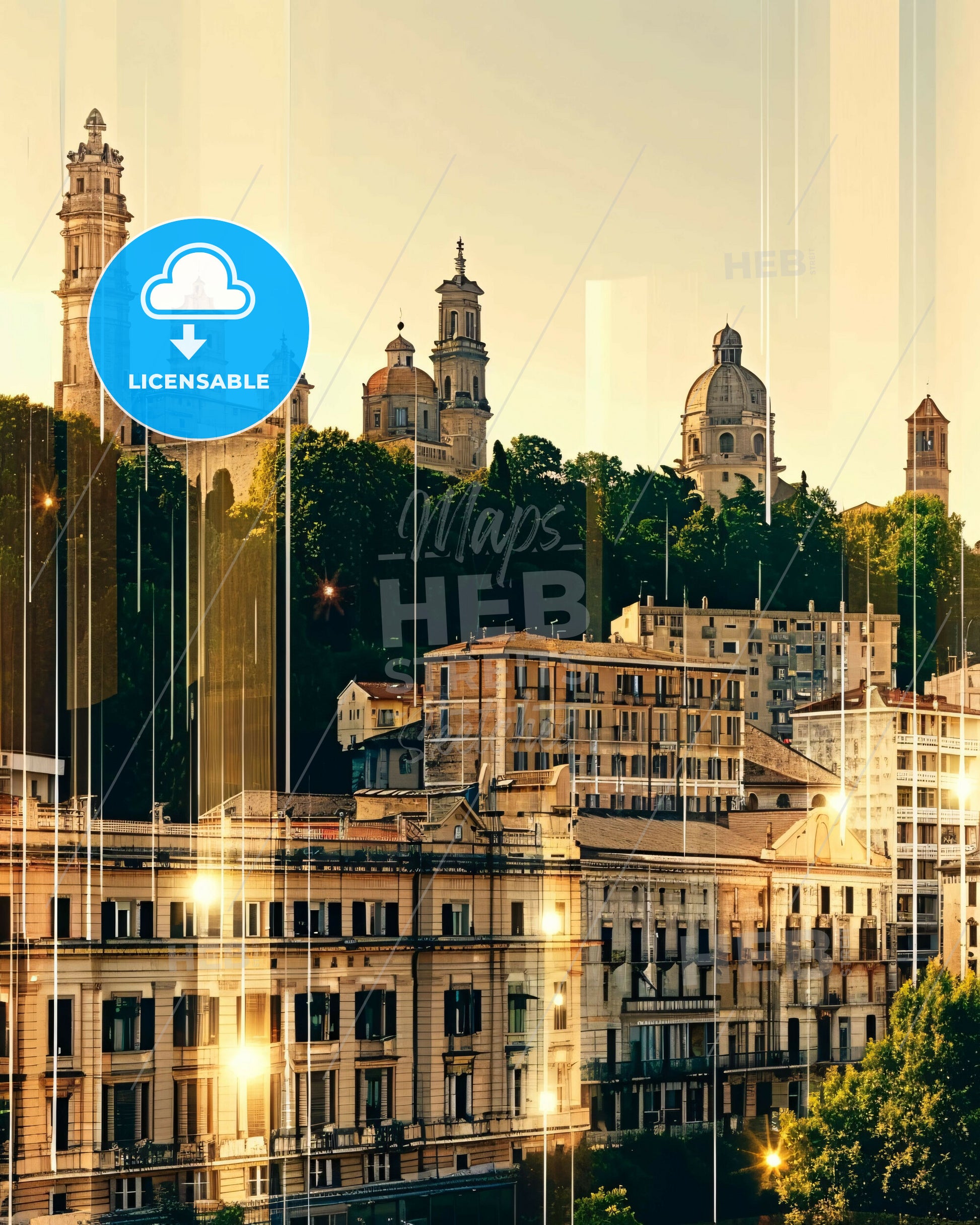 Udine City Skyline Poster Art with Sparkling Lights - A city with many buildings and trees