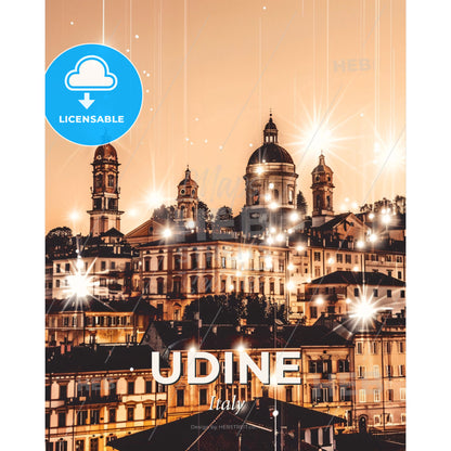 Udine Historic Skyline Pastel Art - A city with many lights - Square format print template