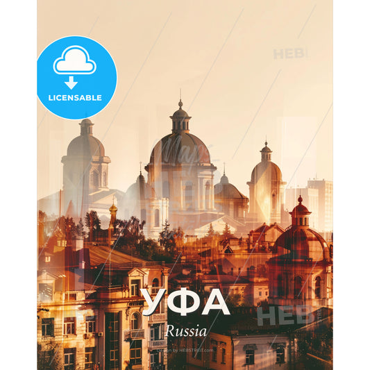 Ufa Skyline Glamour City Night Lights Poster - A city with many buildings - Square format print template