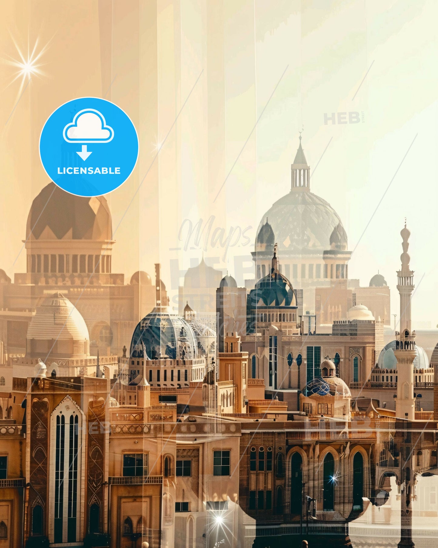 Umm al-Quwain Cityscape Art Poster - A city with many domes and a body of water