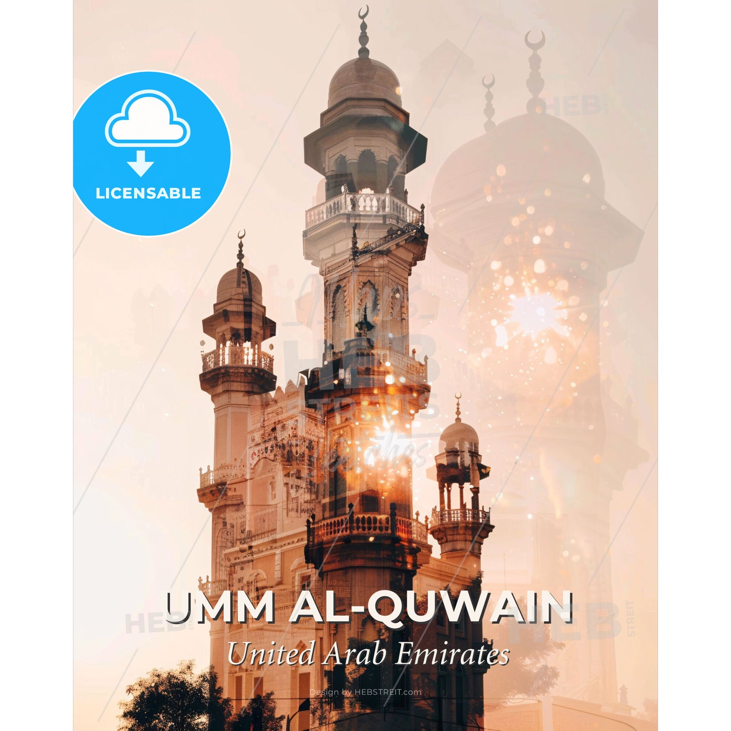 Umm al-Quwain Skyline Double Exposure Art - A double exposure of a castle - Square format print template