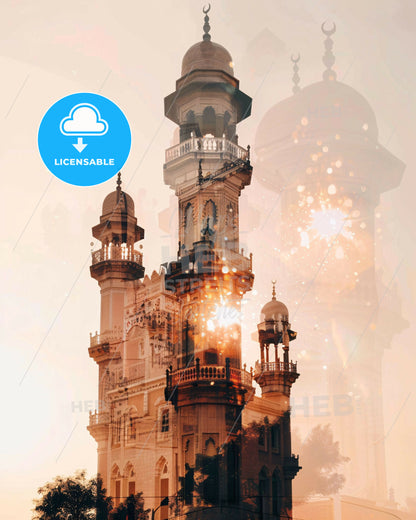 Umm al-Quwain Skyline Double Exposure Art - A double exposure of a castle