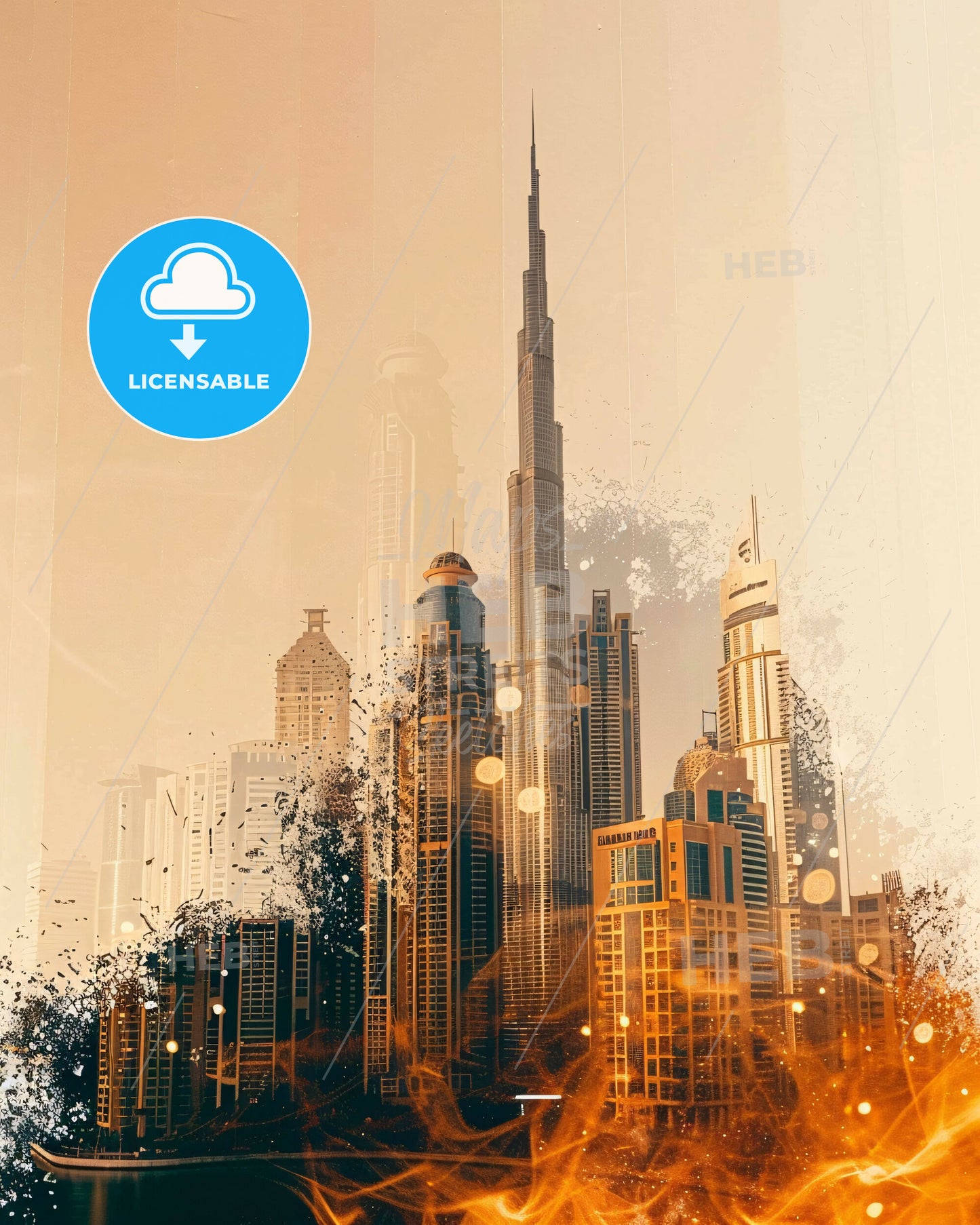 Umm al-Quwain Skyline Cityscape Art Poster - A city skyline with a tall tower