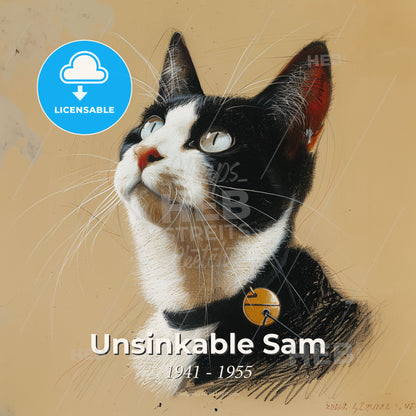 Unsinkable Sam, 1941 - 1955, Cat - A Black And White Cat With A Collar Print Template