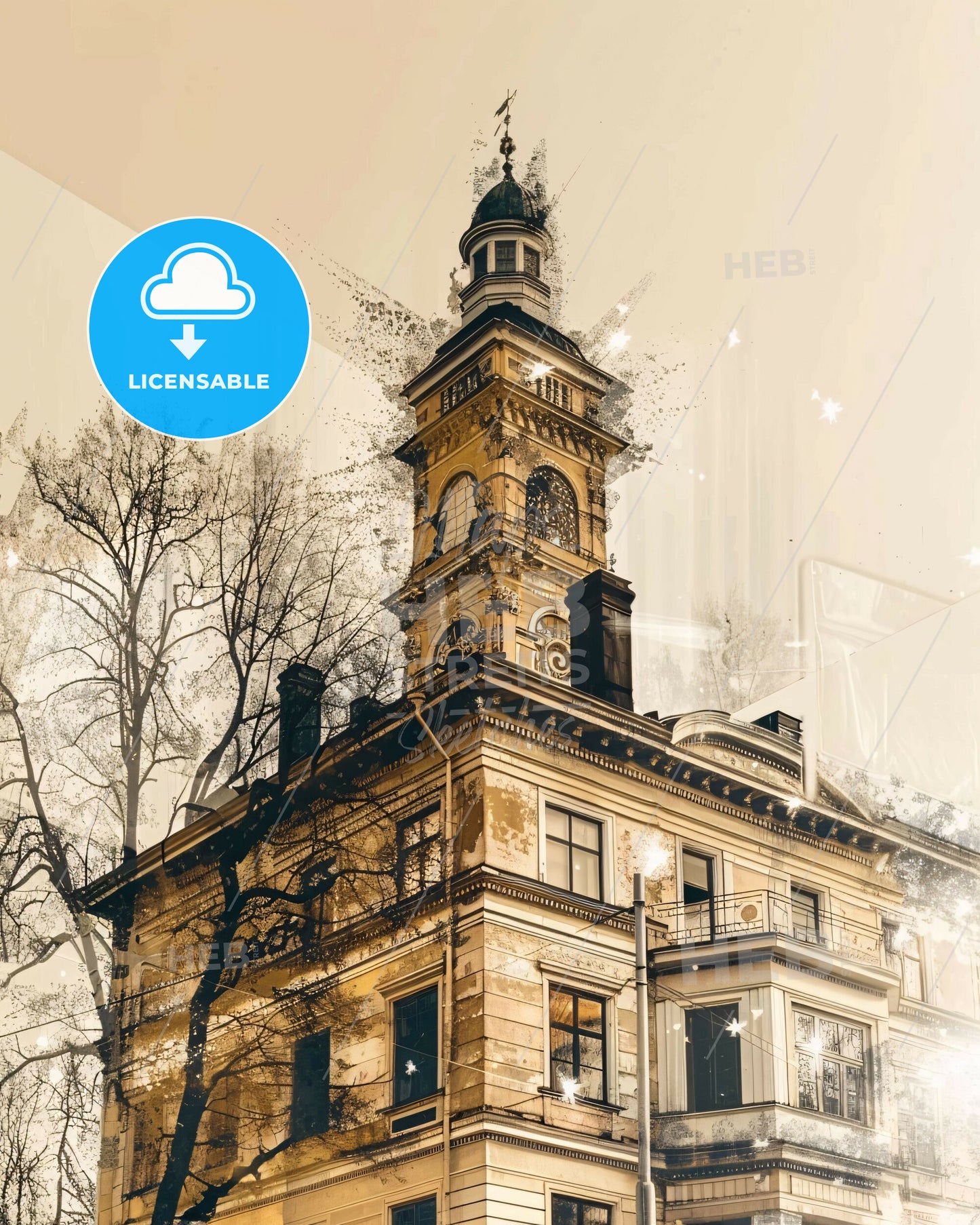 Upplands Väsby City Skyline Beige Minimalist - A building with a tower