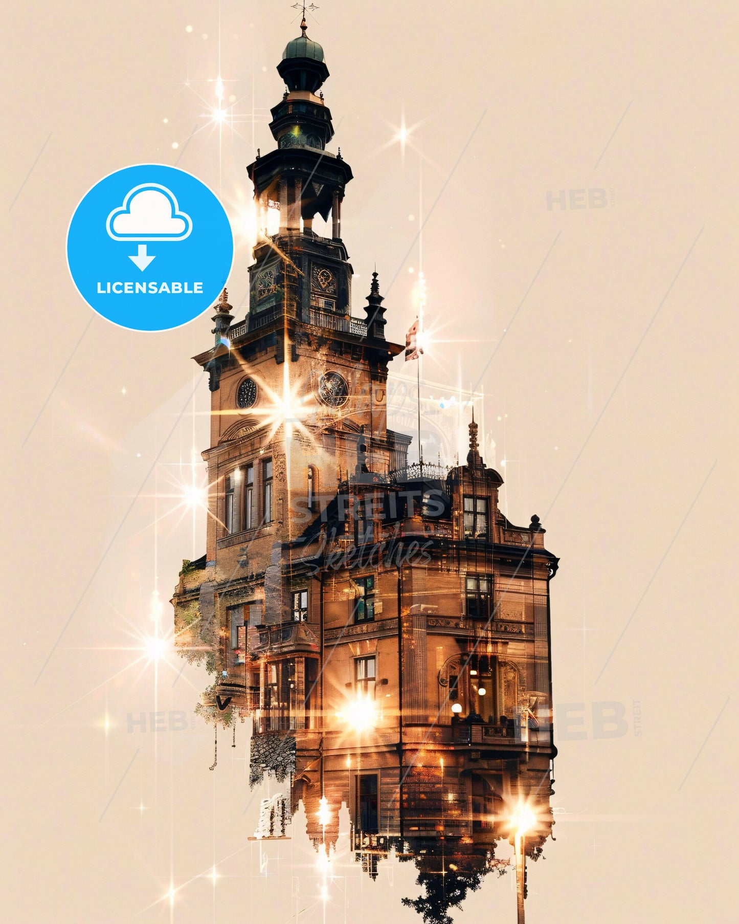 Upplands Väsby Skyline, Poster Art Composite - A building with a clock tower