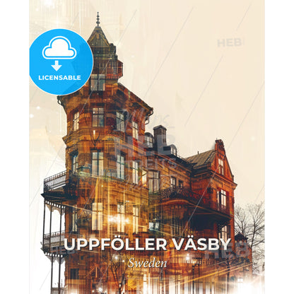 Upplands Väsby: Unique Composite Skyline Art - A building with many windows - Square format print template
