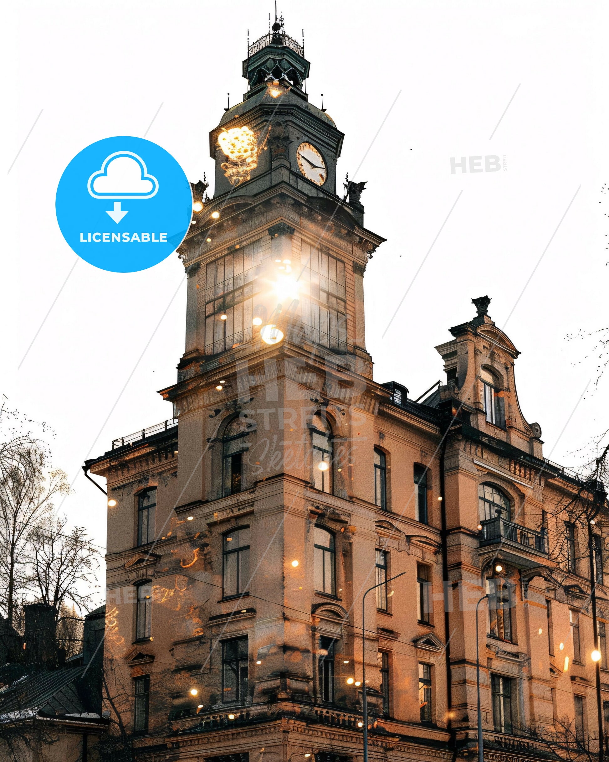 Uppsala: City Skyline Double Exposure Glow - A building with a clock tower
