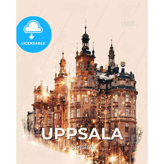 Uppsala City Skyline Composite Poster - A building with many windows - Square format print template