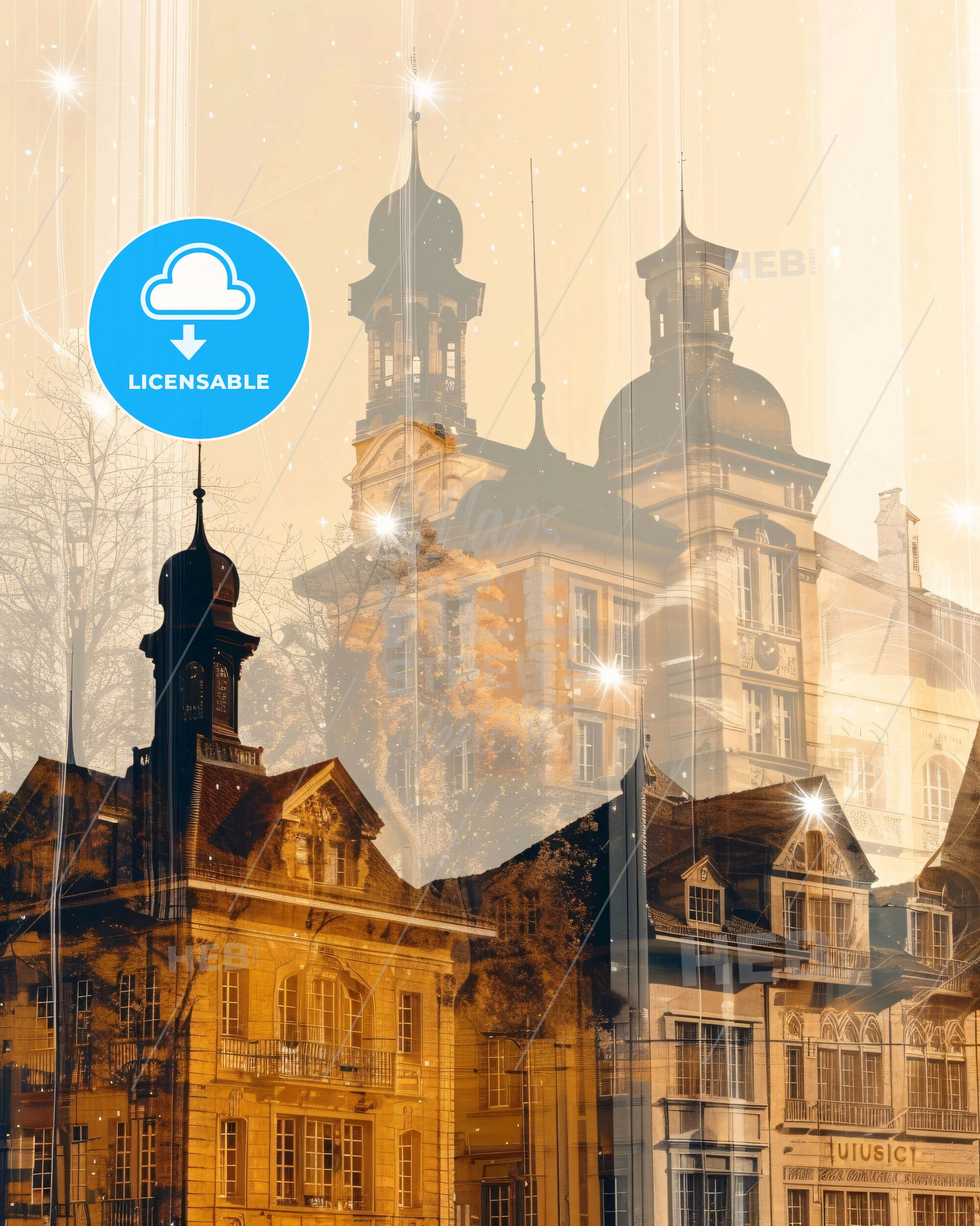 Uster Switzerland Skyline Composite Art Poster - A building with towers and spires