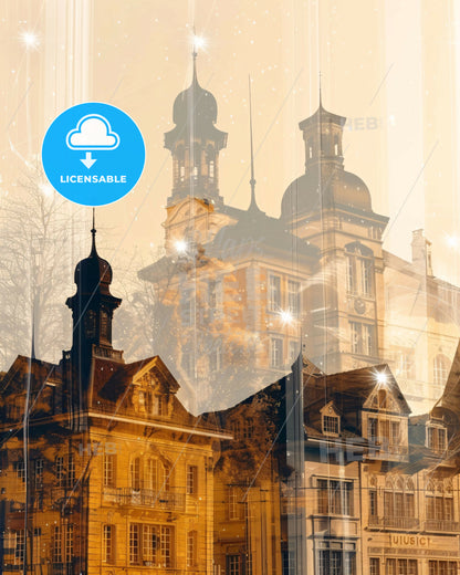 Uster Switzerland Skyline Composite Art Poster - A building with towers and spires