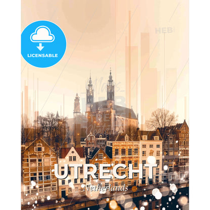Utrecht Dutch City Skyline Unique Beige Decor - A city with many buildings - Square format print template
