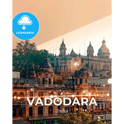 Vadodara, Double Exposure City Skyline Impression, Beige - A building with many domes and trees - Square format print template