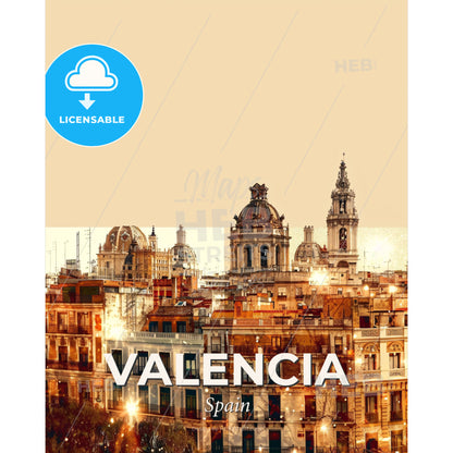 Valencia City Skyline Poster with Backlights - A city with many buildings - Square format print template