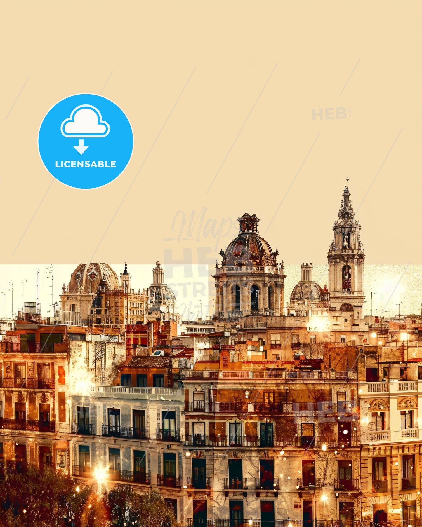 Valencia City Skyline Poster with Backlights - A city with many buildings