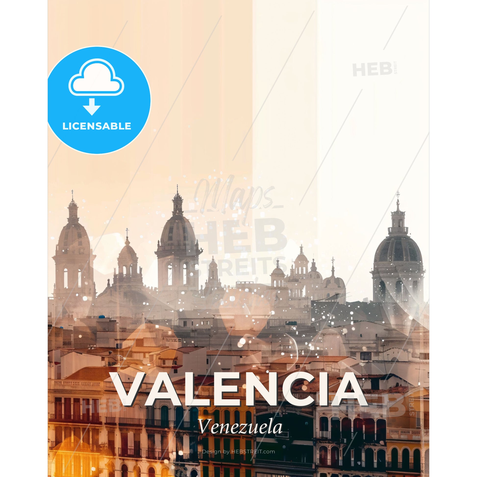 Valencia Skyline Double Exposure Art Poster - A city skyline with many domes - Square format print template
