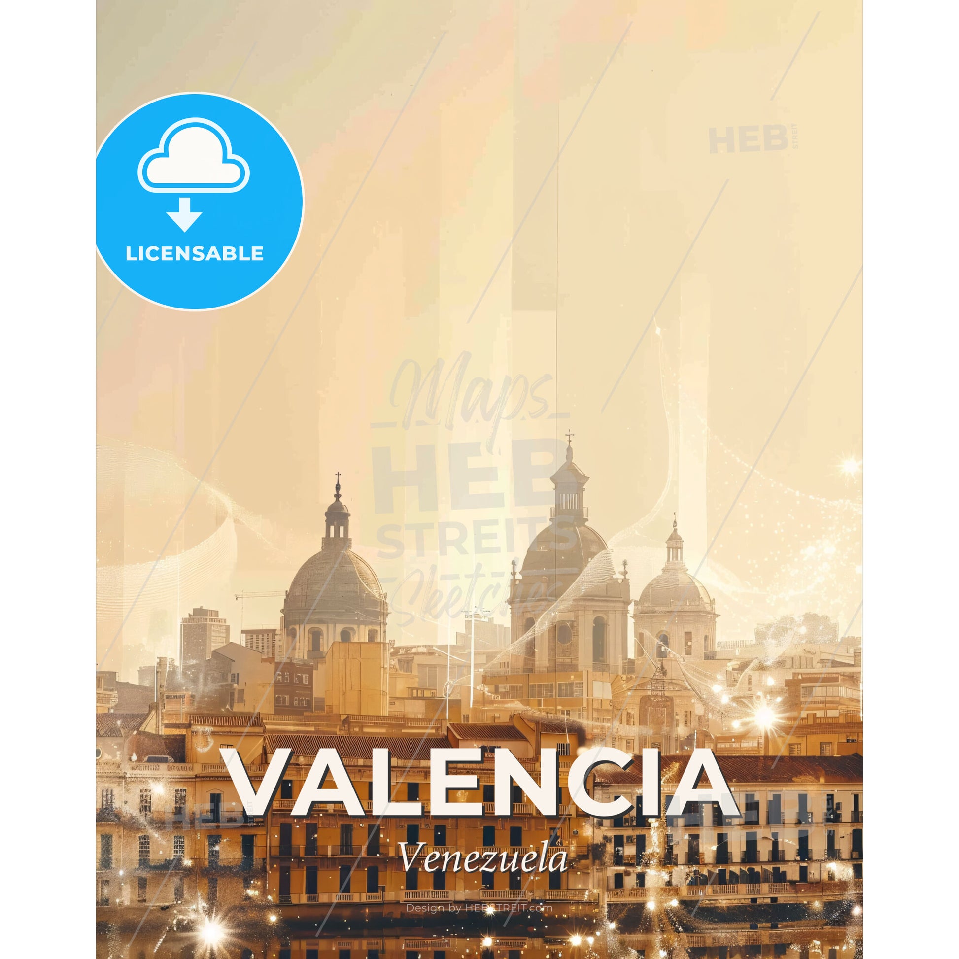 Valencia Skyline Double Exposure Architecture Poster - A city with many buildings - Square format print template