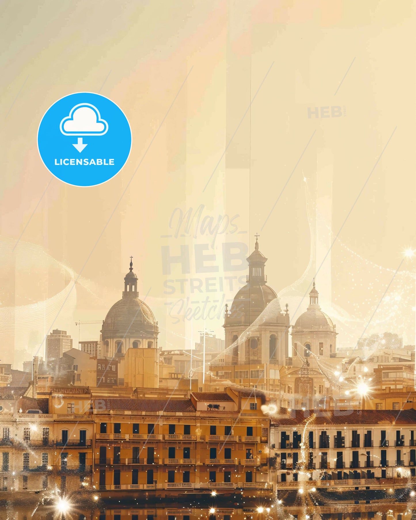 Valencia Skyline Double Exposure Architecture Poster - A city with many buildings