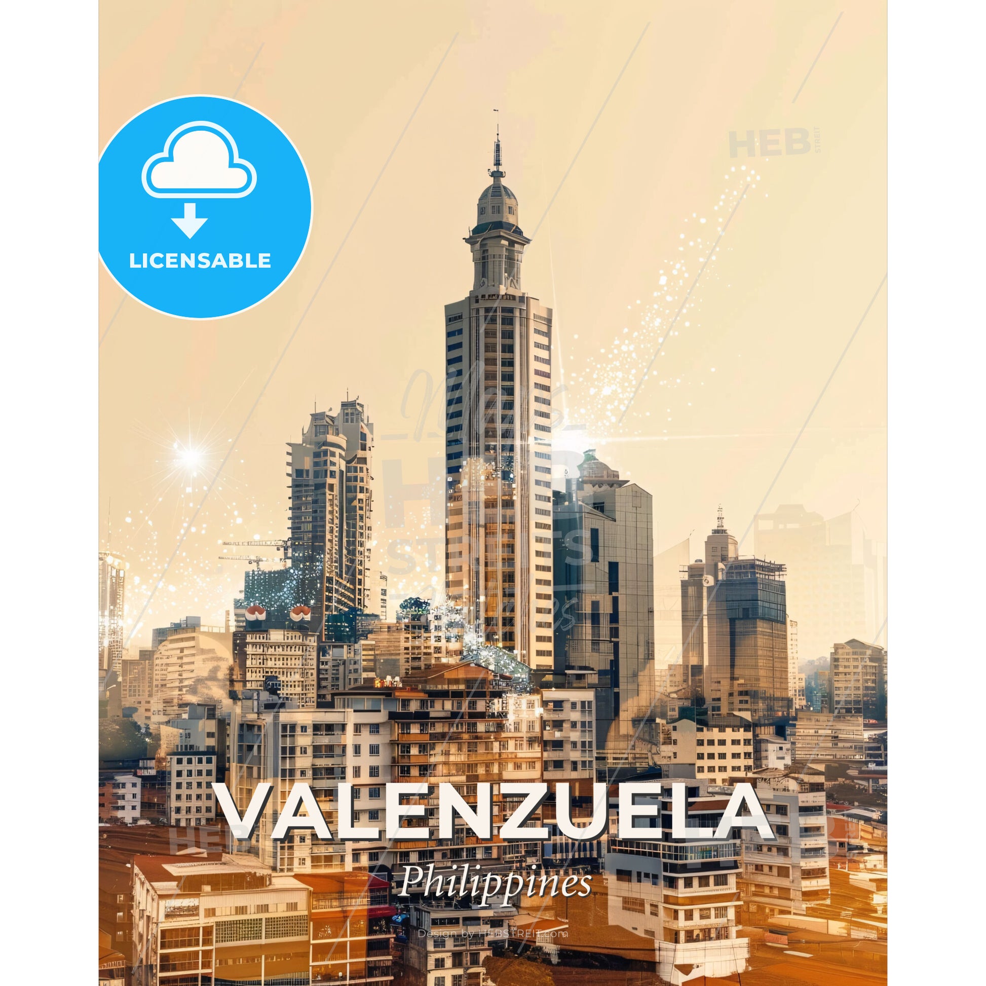 Valenzuela City Skyline Composite Art Poster - A city skyline with many tall buildings - Square format print template